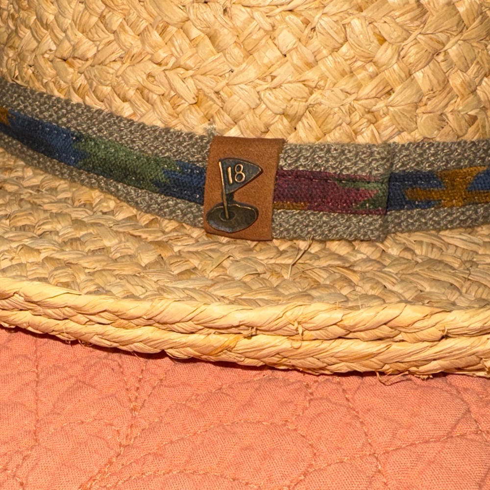 Stylish Dorfman Genuine Raffia Pacific Tan Straw Golf Hat with Green Band - Picture 5 of 12